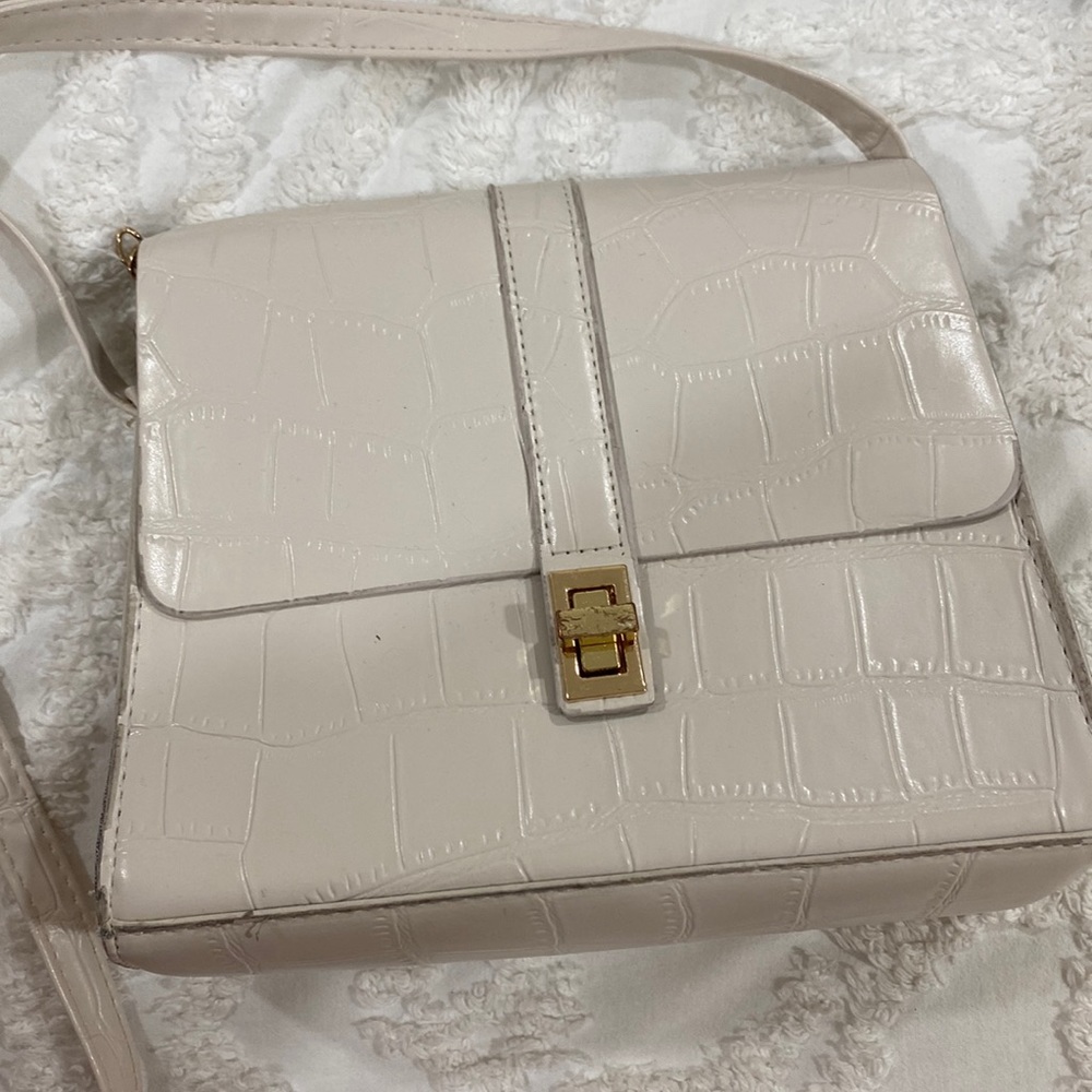 white faux leather purse